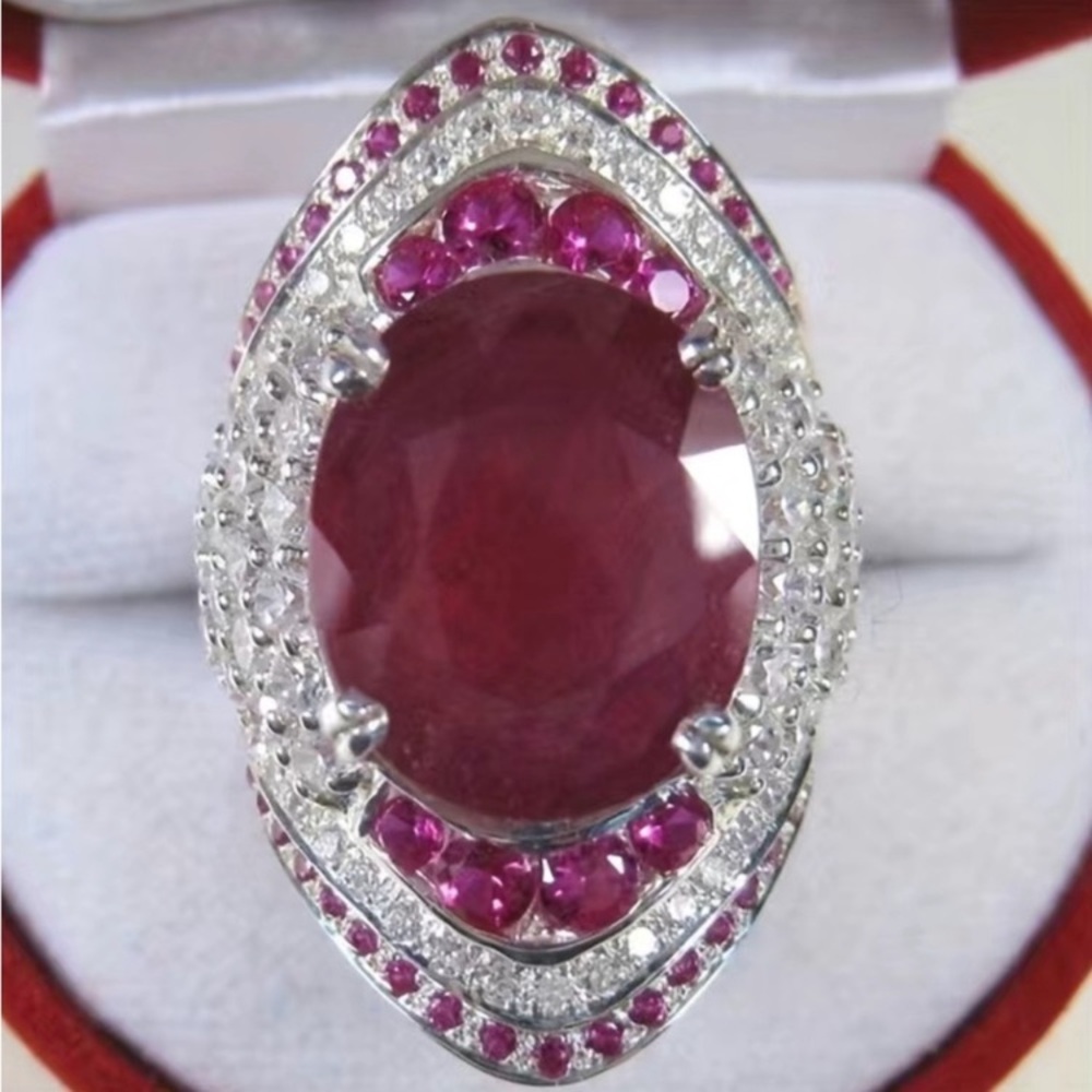 .925 Ruby Topaz Ring Cocktail Costume Ring Size 7 silver 925 plated Christmas